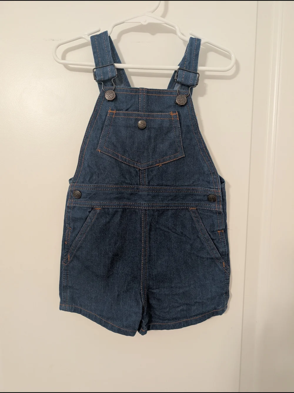 Vintage Kids Denim Short Overalls in Dark Blue